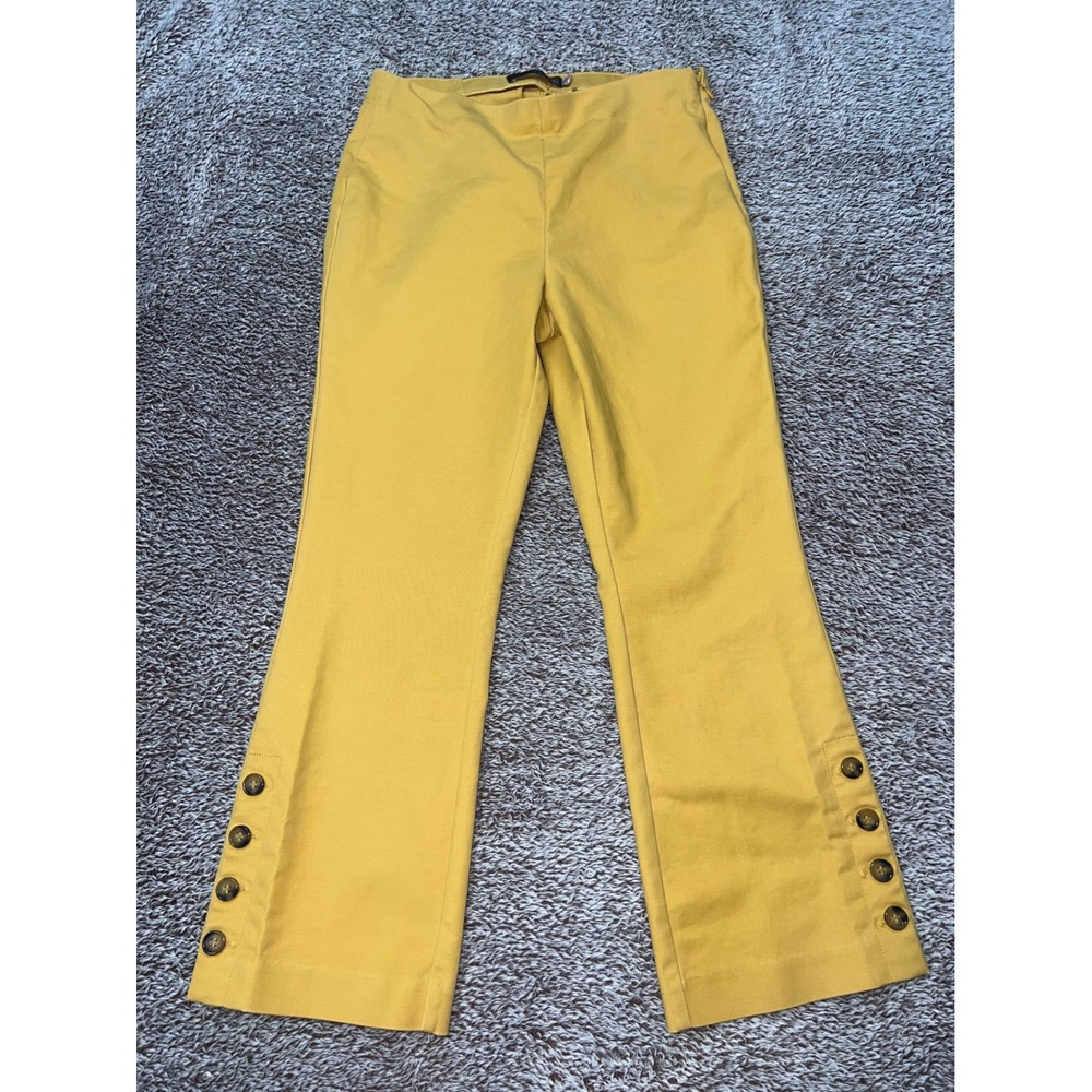 Crosby Womens Size 2 Mustard Yellow Crop Flare Pants Button Hem Stretch